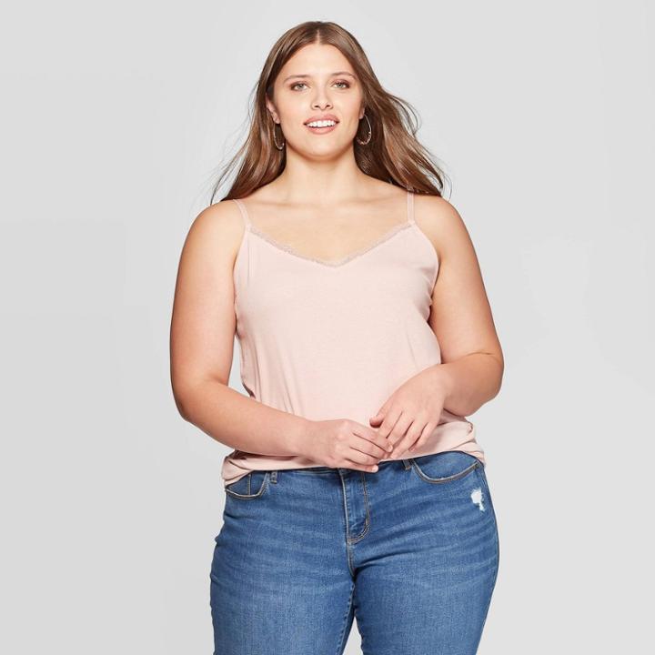Women's Plus Size V-neck Lace Tank Top - Ava & Viv Blush X, Women's