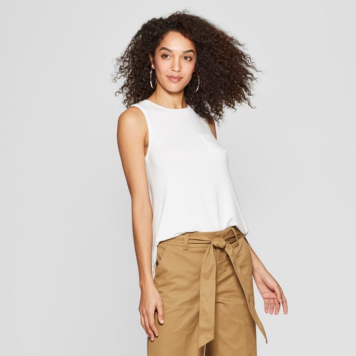 Women's Cozy Crew Neck Tank Top - A New Day White