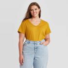 Women's Plus Size Short Sleeve V-neck T-shirt - Universal Thread Dark Gold