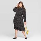Women's Plus Size Floral Print Long Sleeve V-neck Midi Shirtdress - A New Day Black 4x, Women's, Size: 4xl, Pink Black