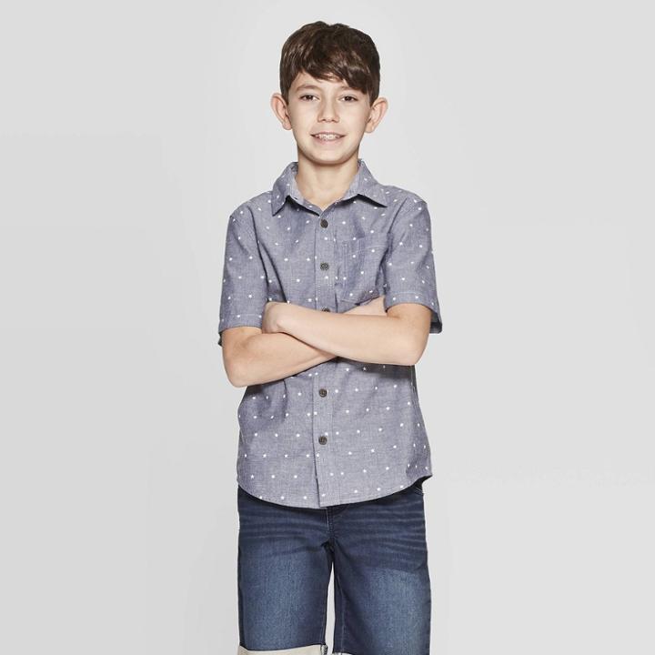Boys' All Over Print Short Sleeve Button-down Shirt - Cat & Jack White