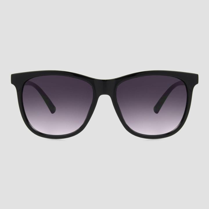 Women's Square Plastic Shiny Sunglasses - A New Day Black