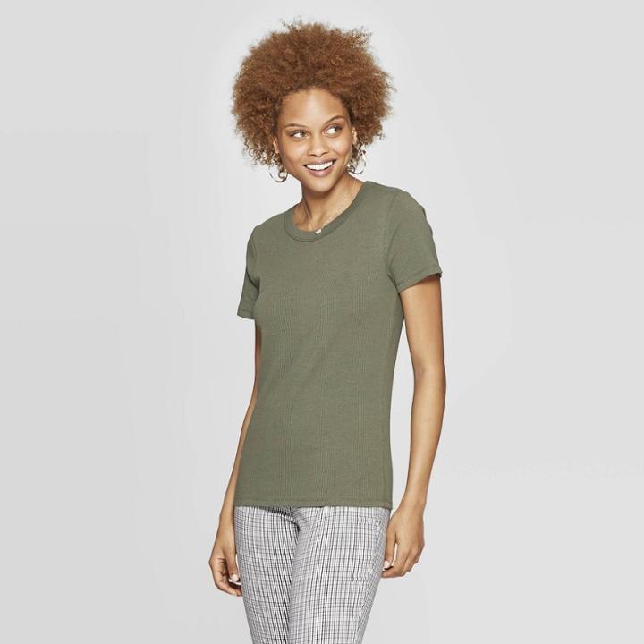 Women's Regular Fit Short Sleeve Crewneck T-shirt - A New Day Olive (green)