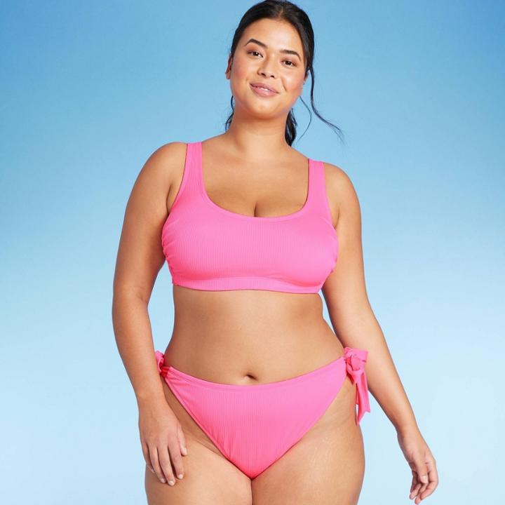 Women's Ribbed Bralette Bikini Top - Wild Fable Pink