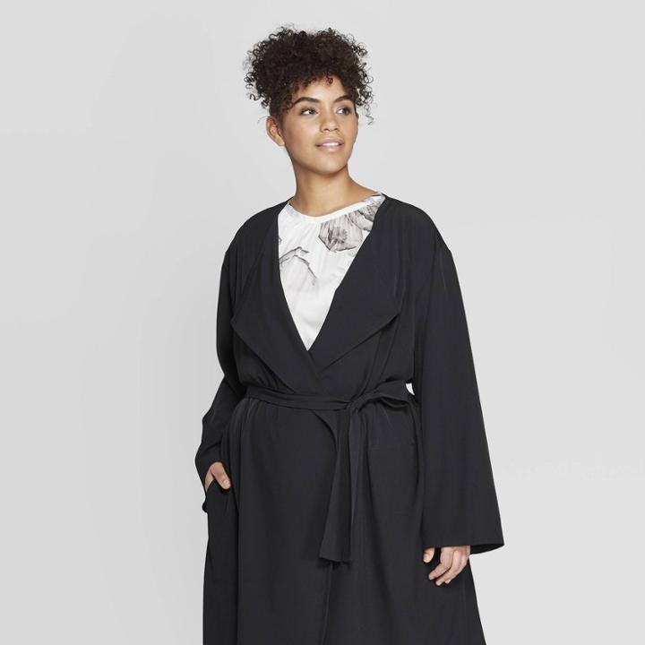 Women's Plus Size Long Sleeve Open-front Over Coat - Prologue Black