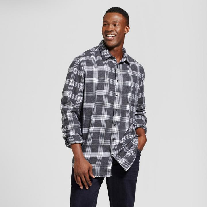 Men's Big & Tall Long Sleeve Heavyweight Flannel Shirt - Goodfellow & Co Black