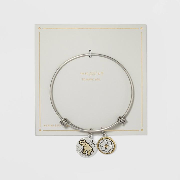 Target Stainless Steel Elephant Lucky Two Tone Expandable Bangle Bracelet -