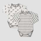 Layette By Monica + Andy Baby 2pk Striped And Elephant Print Long Sleeve Bodysuit - Gray Newborn