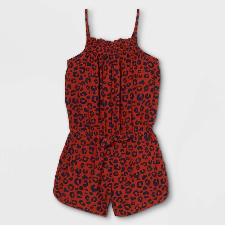 Girls' Printed Sleeveless Woven Romper - Cat & Jack Dark Orange