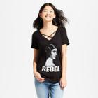 Women's Star Wars Princess Leia Rebel Criss Cross V-neck Short Sleeve Graphic T-shirt (juniors') - Black