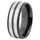 West Coast Jewelry Men's Titanium Plated Grooved Ring - Black, Size: 11, Black/medium