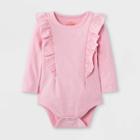 Baby Girls' Ruffle Long Sleeve Bodysuit - Cat & Jack Pink Newborn