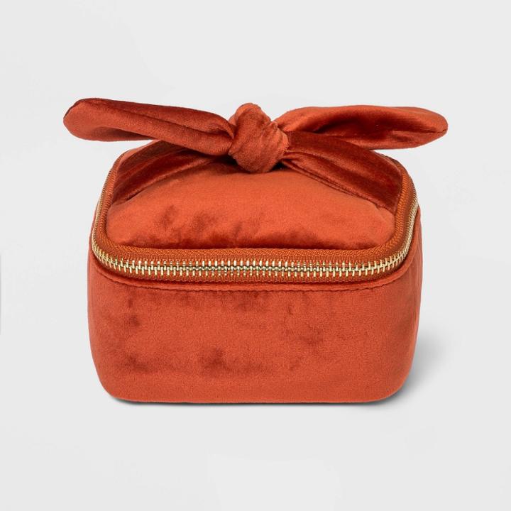 Soft Velvet Sided Jewelry Organizer With Bow - A New Day Orange