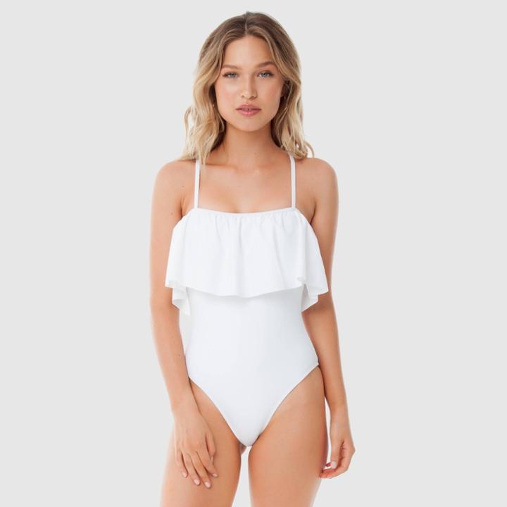 Women's Ruffle Flounce Bandeau One Piece Swimsuit - Sugar Coast By Lolli White S, Women's,