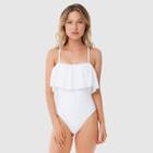 Women's Ruffle Flounce Bandeau One Piece Swimsuit - Sugar Coast By Lolli White S, Women's,