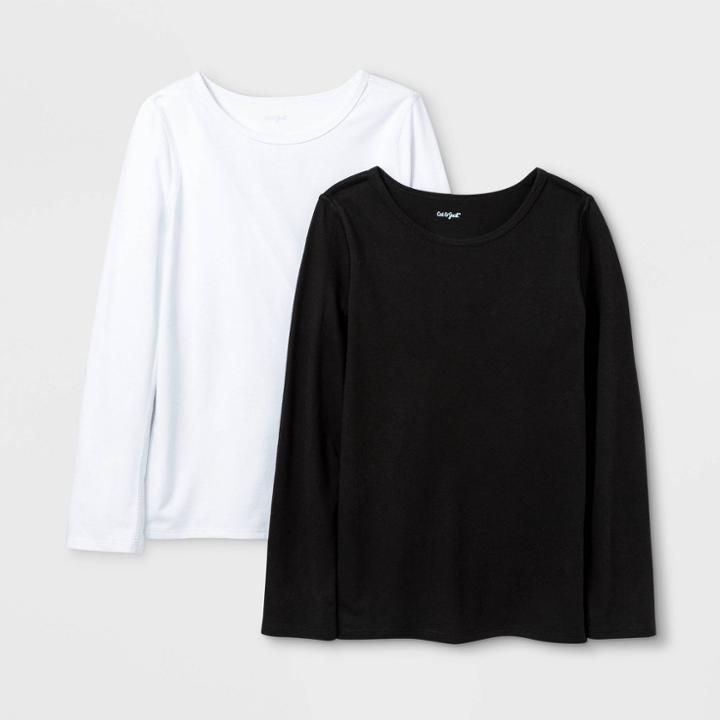 Girls' Adaptive 2pk Long Sleeve T-shirt - Cat & Jack White/black Xs, Black/white