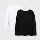Girls' Adaptive 2pk Long Sleeve T-shirt - Cat & Jack White/black Xs, Black/white