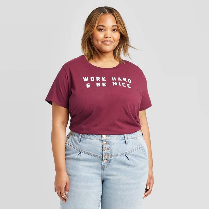 Women's Plus Size Work Hard & Be Nice Short Sleeve T-shirt - Fifth Sun (juniors') - Maroon 1x, Women's,