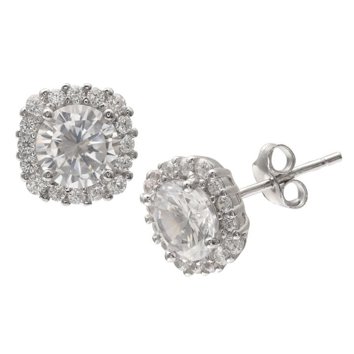Target Women's Round Cubic Zirconia Stud Earrings With Pave Square Setting In Sterling Silver - Clear/gray