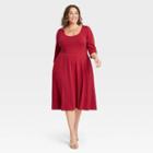 Women's Plus Size 3/4 Sleeve Babydoll Dress - Ava & Viv Red