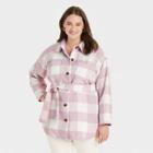 Women's Plus Size Belted Shirt Jacket - A New Day Pink Check1x