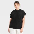 Women's Plus Size Crewneck Cable Knit Sweater Vest - A New Day Black