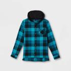 Boys' Flannel Hooded Long Sleeve Button-down Shirt - Art Class Aqua/navy