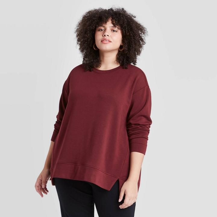 Women's Plus Size Crewneck Essential Sweatshirt - Ava & Viv Red X