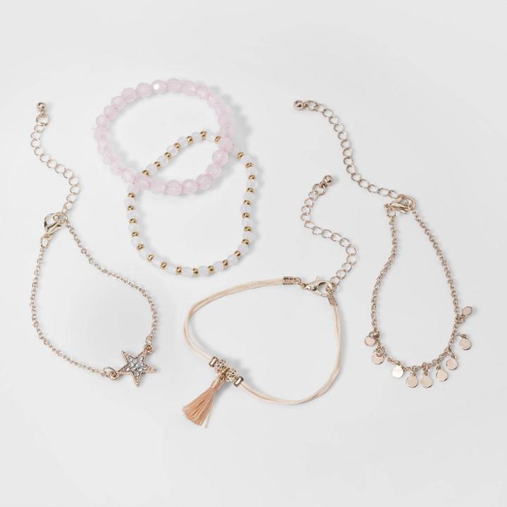 Girls' 5ct Mixed Bracelets With Star & Tassel - Cat & Jack Gold