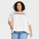 Women's Plus Size Flutter Short Sleeve Embroidered Top - Knox Rose Ivory Floral