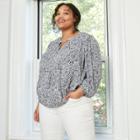 Women's Plus Size Floral Print Long Sleeve Tie-front Peasant Top - Universal Thread Purple