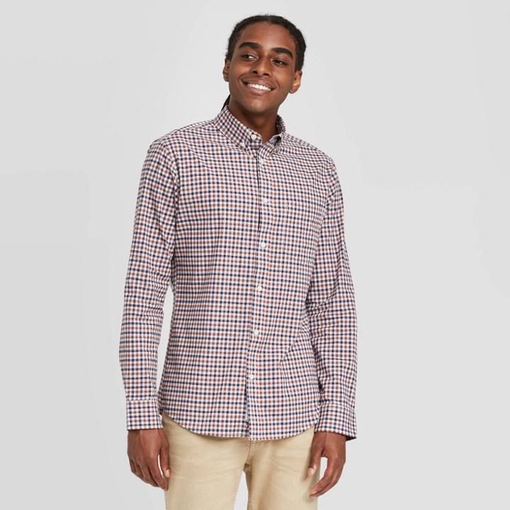 Men's Slim Fit Long Sleeve Poplin Button-down Shirt - Goodfellow & Co Copper