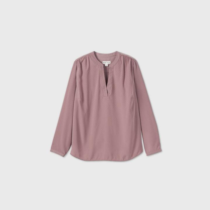 Women's Plus Size Long Sleeve Essential Popover Blouse - Ava & Viv Lilac