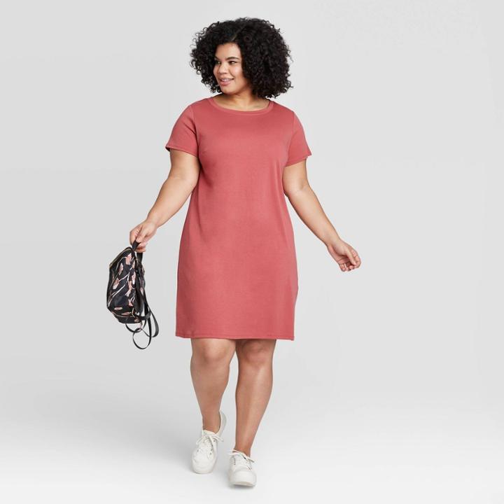 Women's Plus Size Short Sleeve Interlock T-shirt Dress - Ava & Viv Rose 1x, Women's,