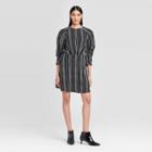 Women's Striped Long Sleeve Boat Neck A Line Mini Dress - Who What Wear Black