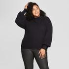 Women's Plus Size Bishop Sleeve Pullover Sweater - A New Day Black