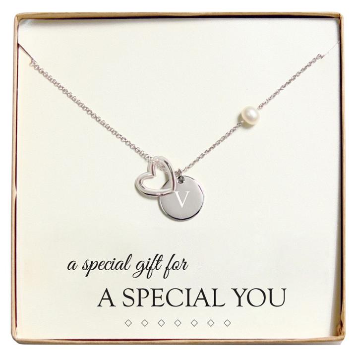 Cathy's Concepts Monogram Special You Open Heart Charm Party Necklace - V,