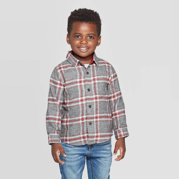 Toddler Boys' Long Sleeve Woven Shirt - Cat & Jack Gray 12 M, Toddler Boy's,