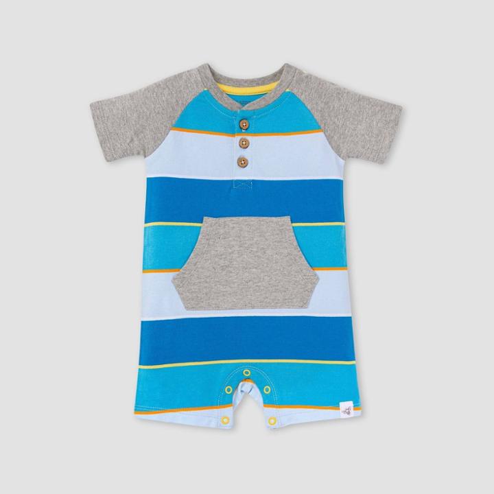 Burt's Bees Baby Baby Boys' Organic Cotton Tipped Rugby Striped Romper - Heather Gray