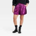Women's Plus Size High-rise Metallic Shorts - A New Day Pink