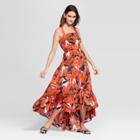 Women's Tropical Print Sleeveless Ruffle Hem Maxi Tank Dress - Who What Wear Orange/blue Xl, Orange/blue Tropical Print