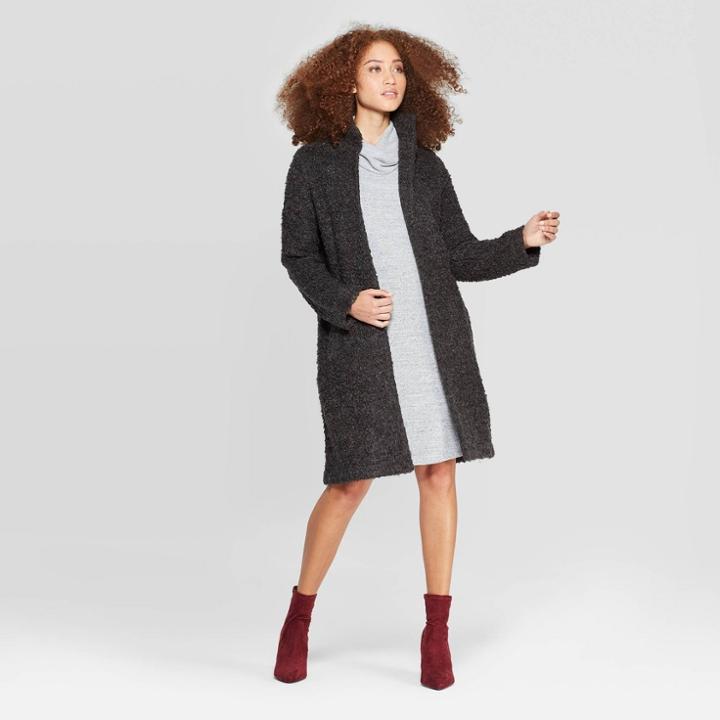 Women's Casual Fit Long Sleeve Textured Cardigan - A New Day Black L, Size: