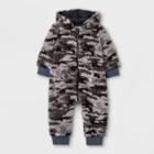 Grayson Mini Baby Sherpa Hoodie Romper - Dark Gray Newborn