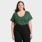 Women's Plus Size Slim Fit Short Sleeve V-neck T-shirt - A New Day Green