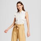 Women's Plaid Sleeveless Ruffle Button-up Blouse- Who What Wear White Xxl, White Windowpane