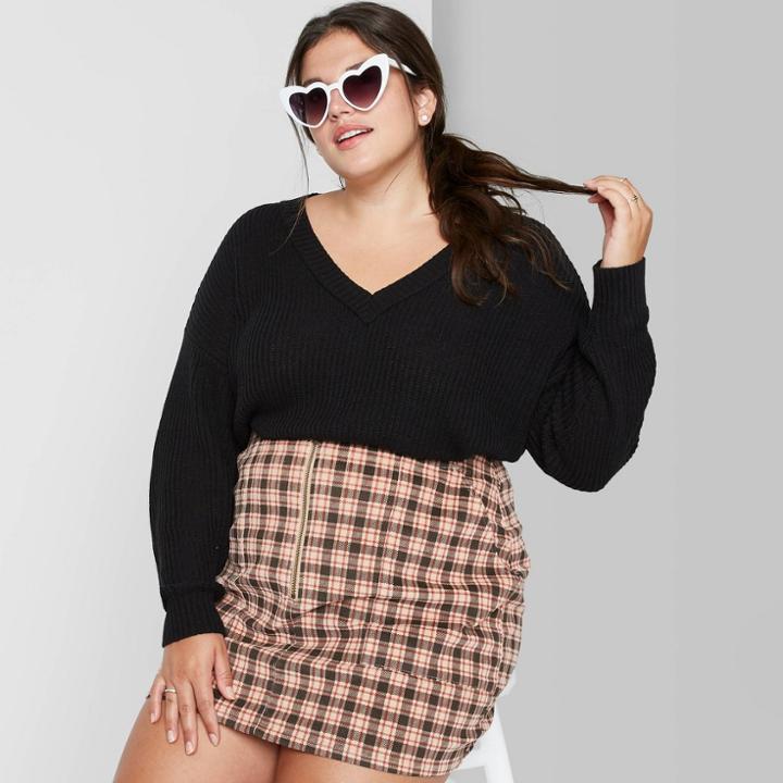Women's Plus Size V-neck Pullover Sweater - Wild Fable Black