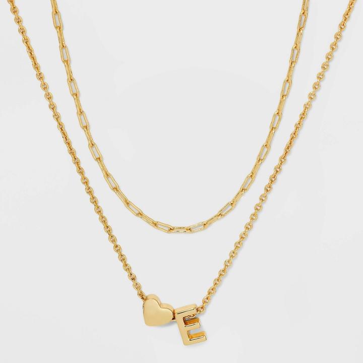 14k Gold Dipped 'e' Initial With Heart Chain Necklace - A New Day Gold