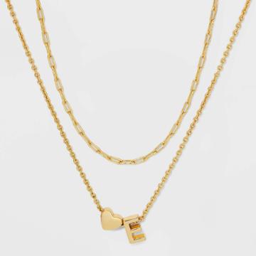 14k Gold Dipped 'e' Initial With Heart Chain Necklace - A New Day Gold