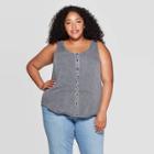 Women's Plus Size Round Neck Button-front Knit To Woven Tank Top - Universal Thread Gray