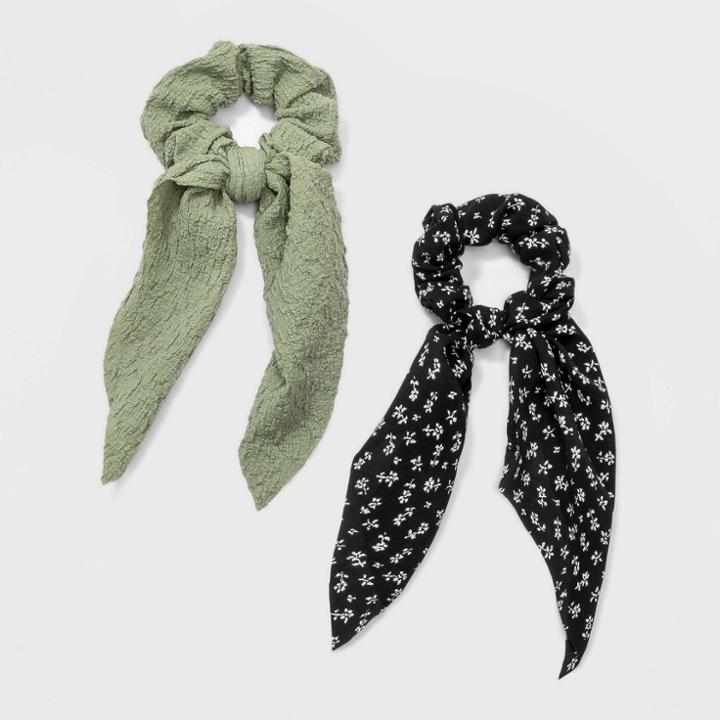 Crinkle Chiffon And Floral Print Scarf Twister Set 2pc - A New Day Green/black